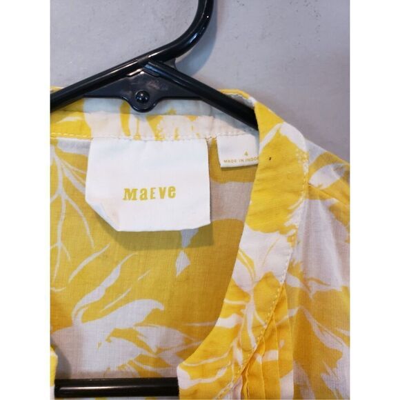 Anthropologie Maeve Yellow Floral Pintuck Peplum Blouse Size 4 - Picture 2 of 8